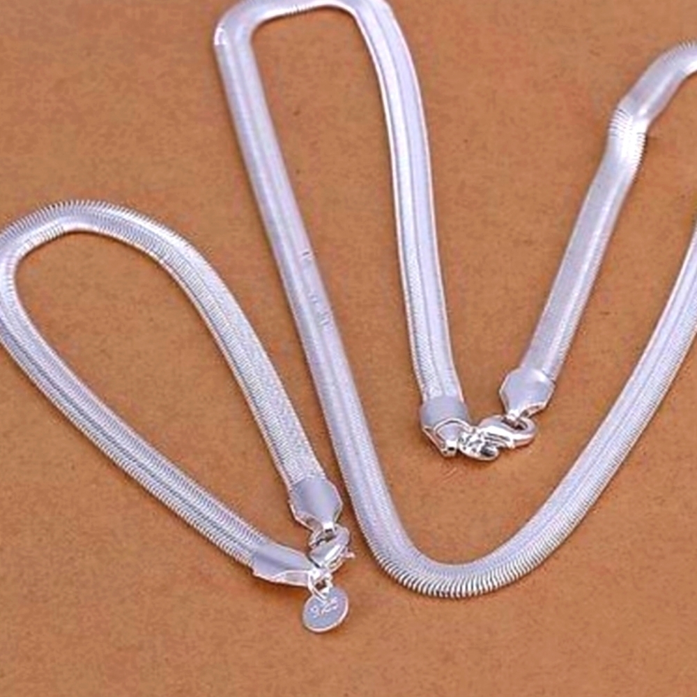 New Stamped 925 Silver Herringbone Bracelet Necklace Set